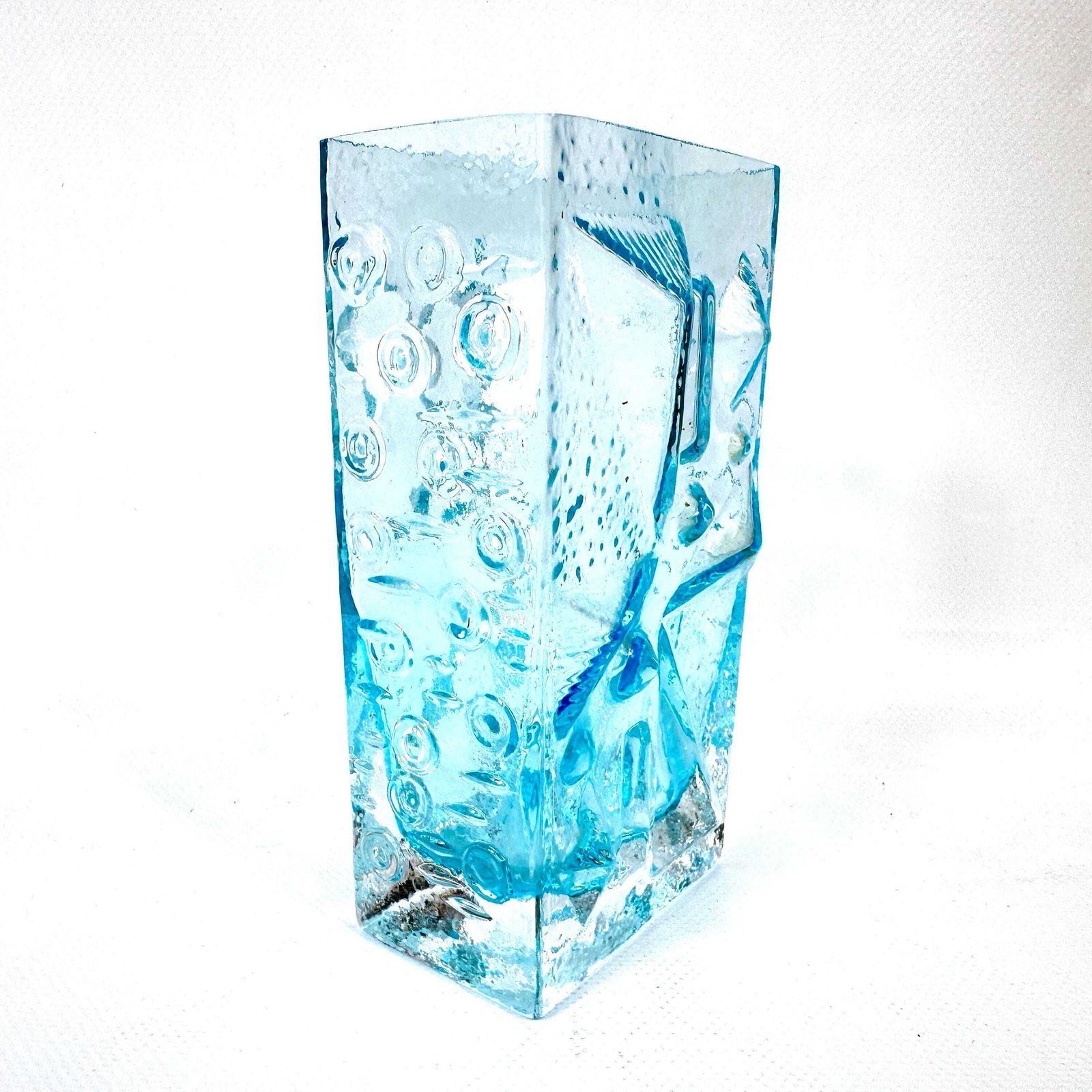 Mid Century Ice Blue Glass Vase By Josef Schott – Vintage Geometric Design, 1960s photo vinterior