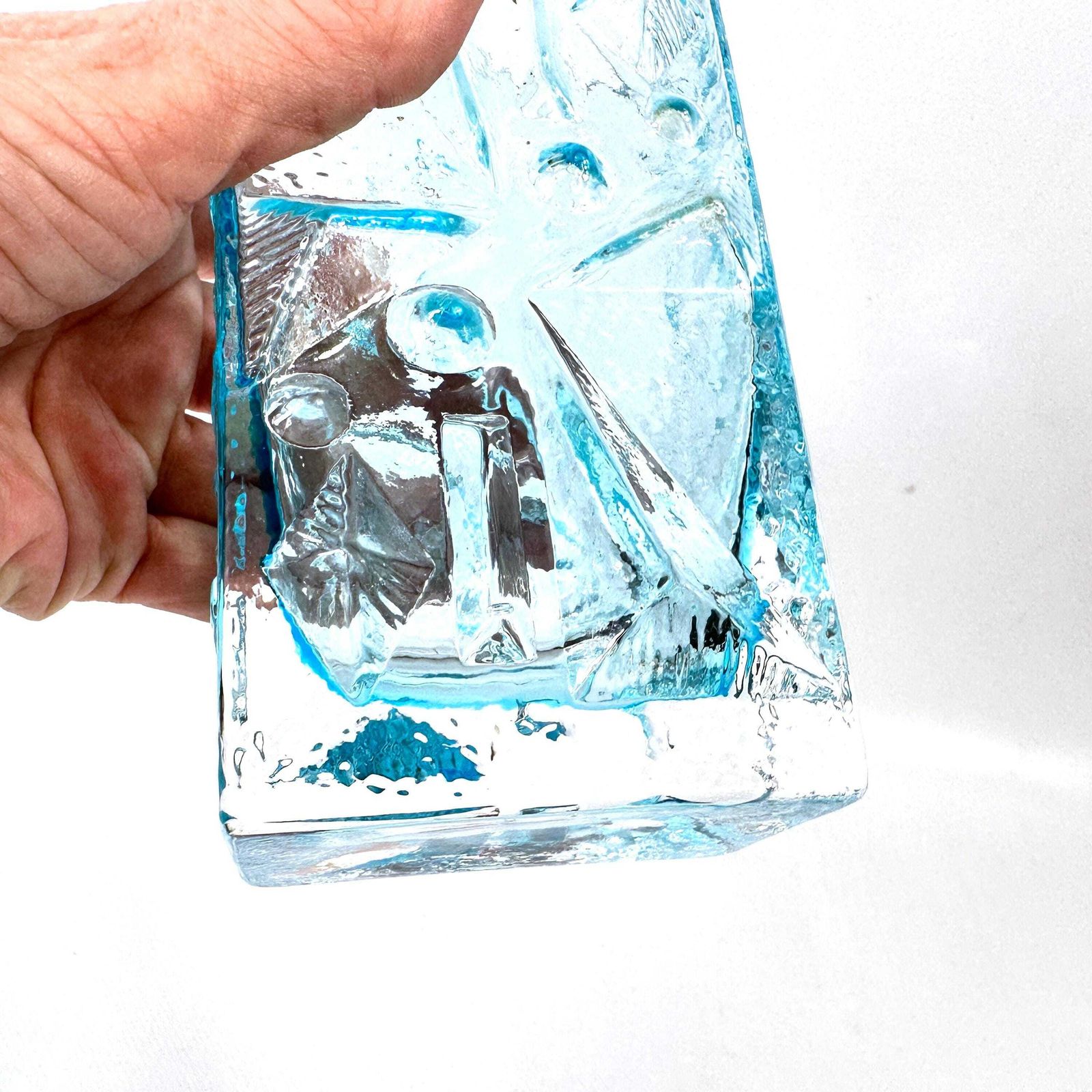 Mid Century Ice Blue Glass Vase By Josef Schott – Vintage Geometric Design, 1960s photo buy