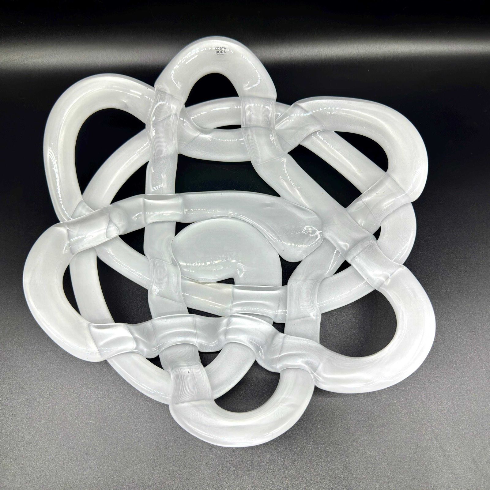 Kosta Boda White Glass Basket Bowl – Anna Ehrner Art Glass Centrepiece, Sweden photo for sale