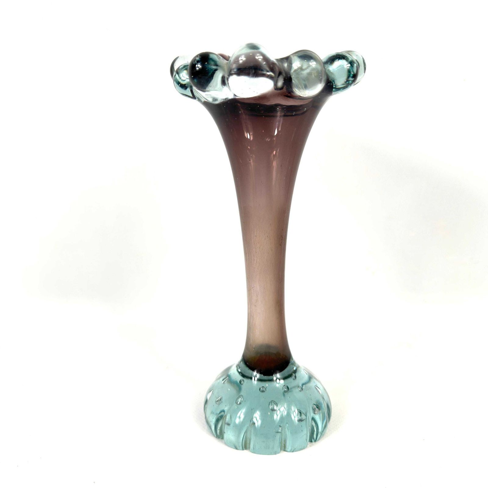 1960s åseda Glassworks Vase – Swedish Art Glass In Lilac And Aqua Bubble Rim Design