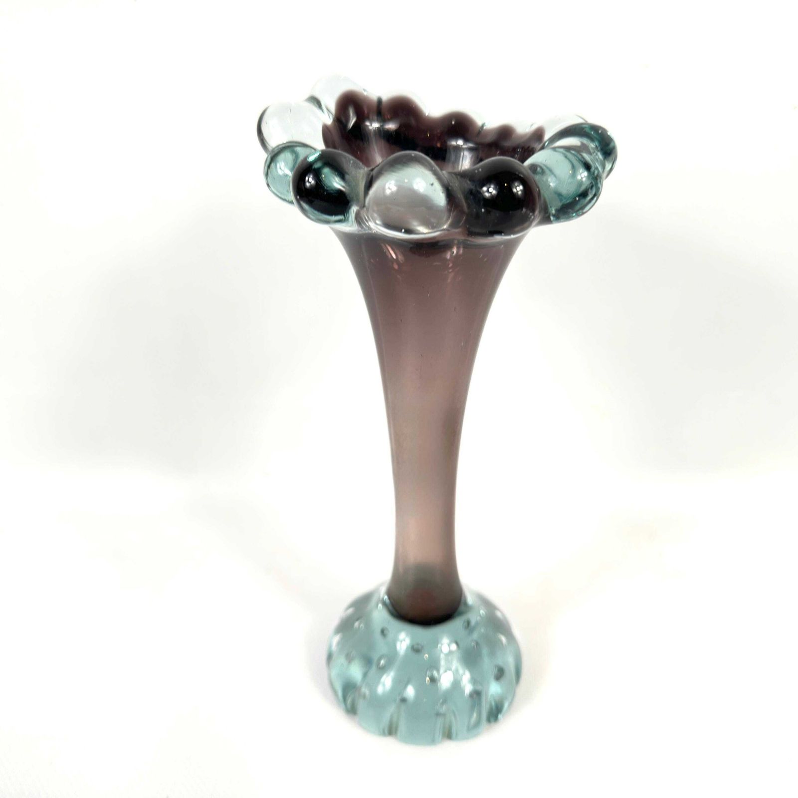 1960s åseda Glassworks Vase – Swedish Art Glass In Lilac And Aqua Bubble Rim Design photo furniture