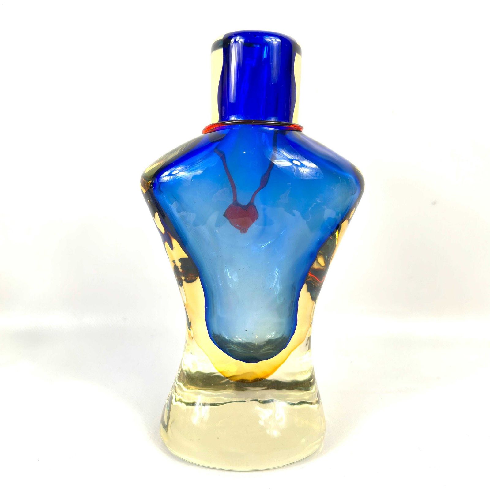 Scandinavian Art Glass Torso Vase – Hand Blown Glass With Red Heart Necklace, 1980s photo 227.0