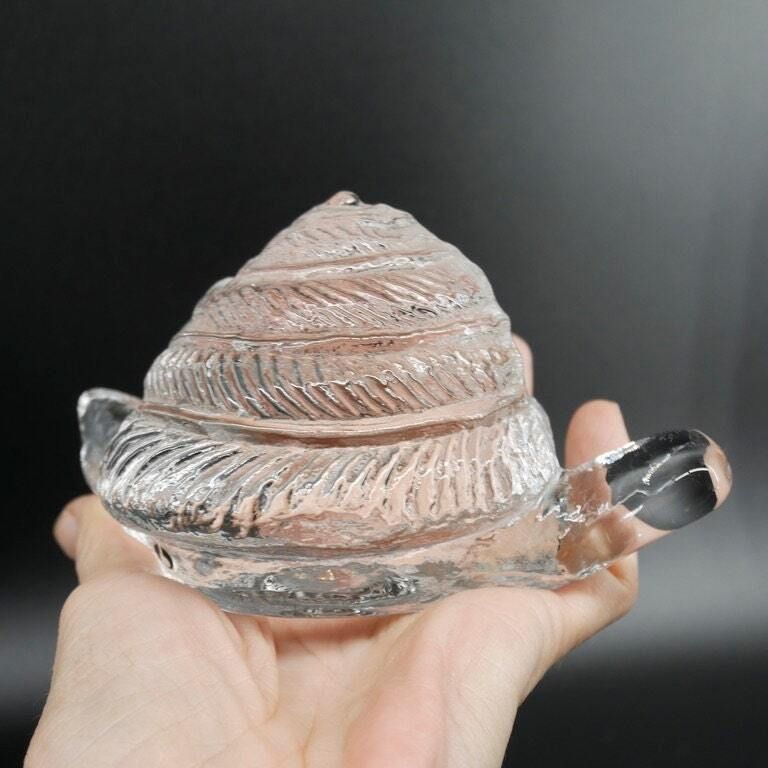 Pukeberg Snail Glass Sculpture By Uno Westerberg – Signed Vintage Swedish Paperweight Figurine photo Art
