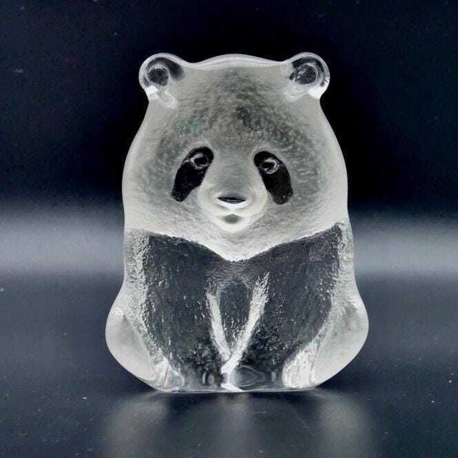 Art Glass Panda Wwf Paperweight Sculpture Signed  Mats Jonasson