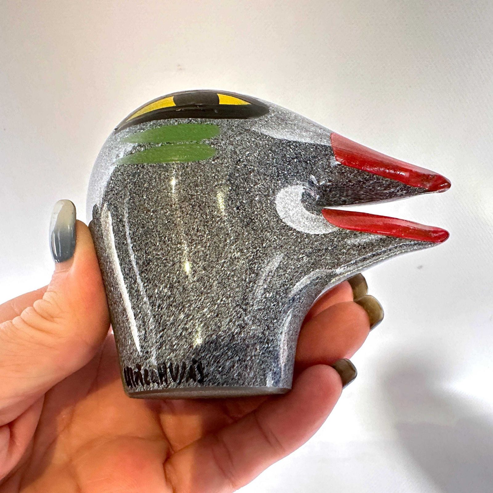 Vintage Kosta Boda Bird Head Sculpture By Ulrica Vallien – Hand Painted Art Glass, Sweden photo vintage