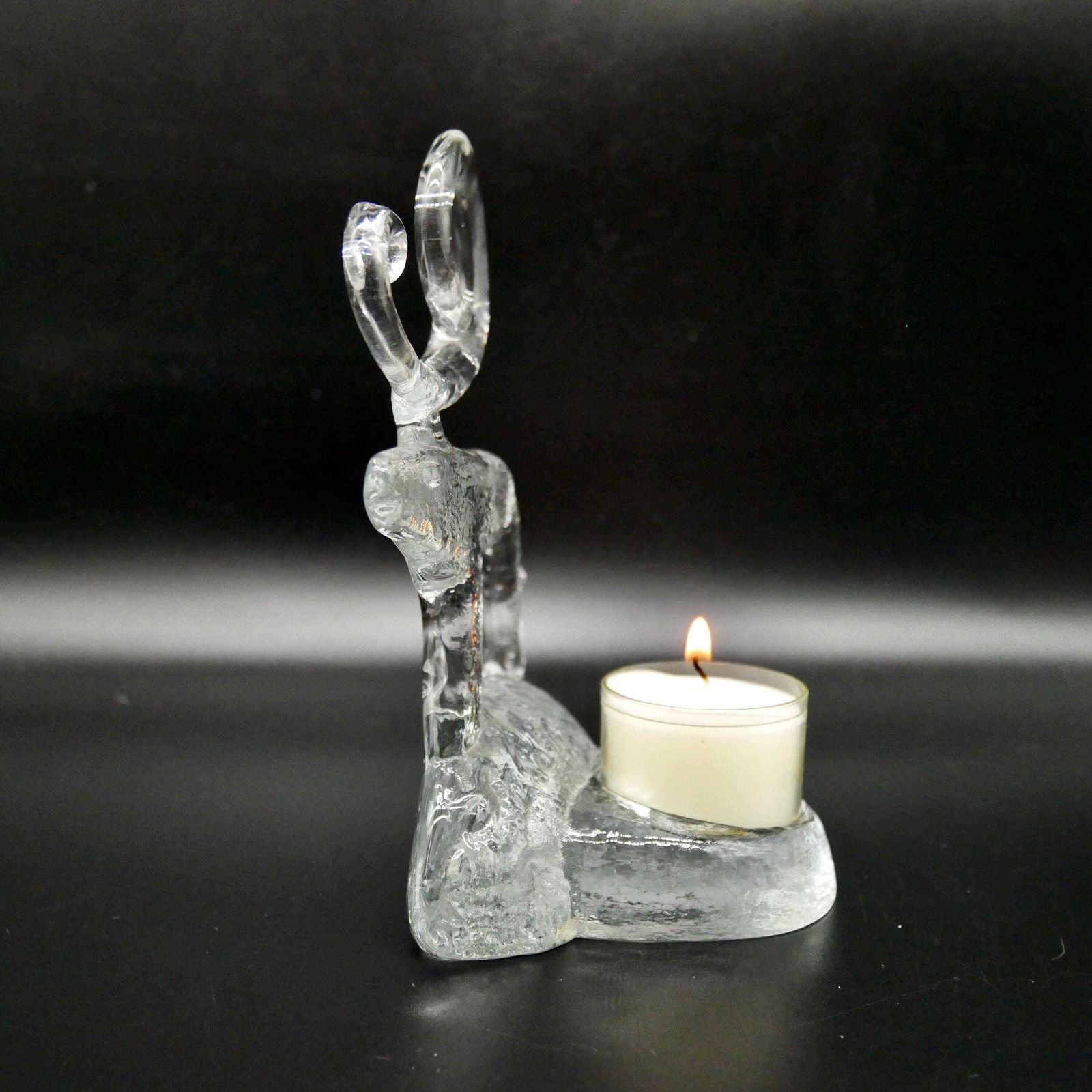 Vintage Kosta Boda Glass Reindeer Candle Holder – Bertil Vallien Design photo for sale
