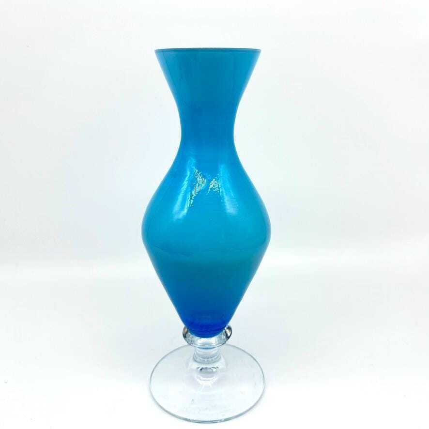 Scandinavian Blue Opaline Glass Vase: 1960s Ryd Style Art Glass photo for sale
