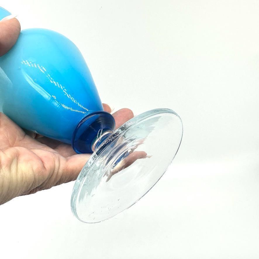 photo furniture Scandinavian Blue Opaline Glass Vase: 1960s Ryd Style Art Glass