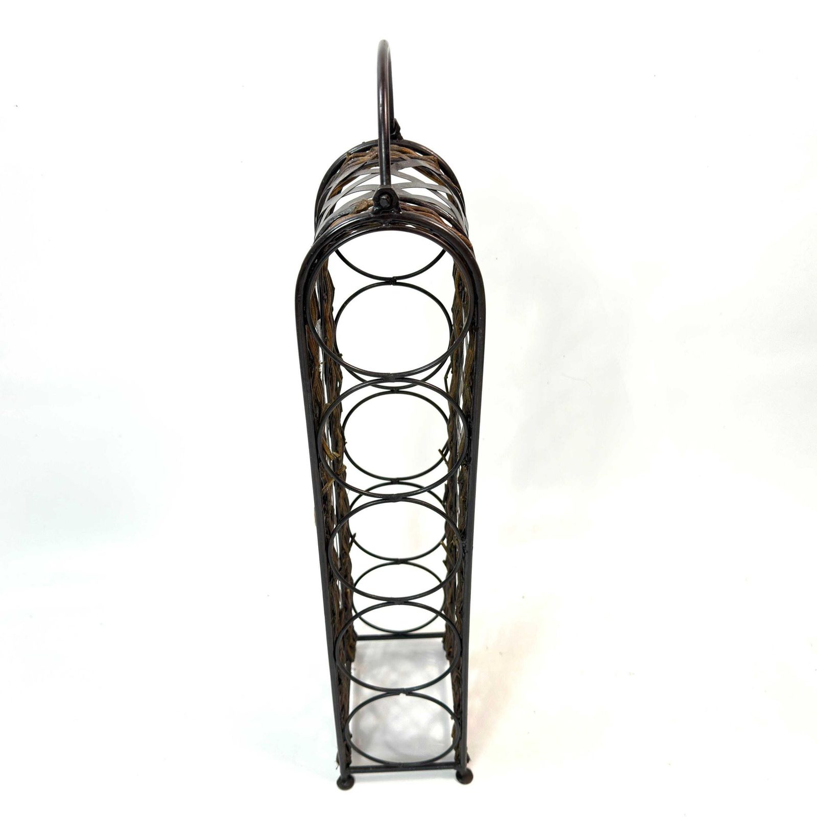 Vintage Wine Rack – Wrought Iron And Wicker 5 Bottle Storage photo vinterior