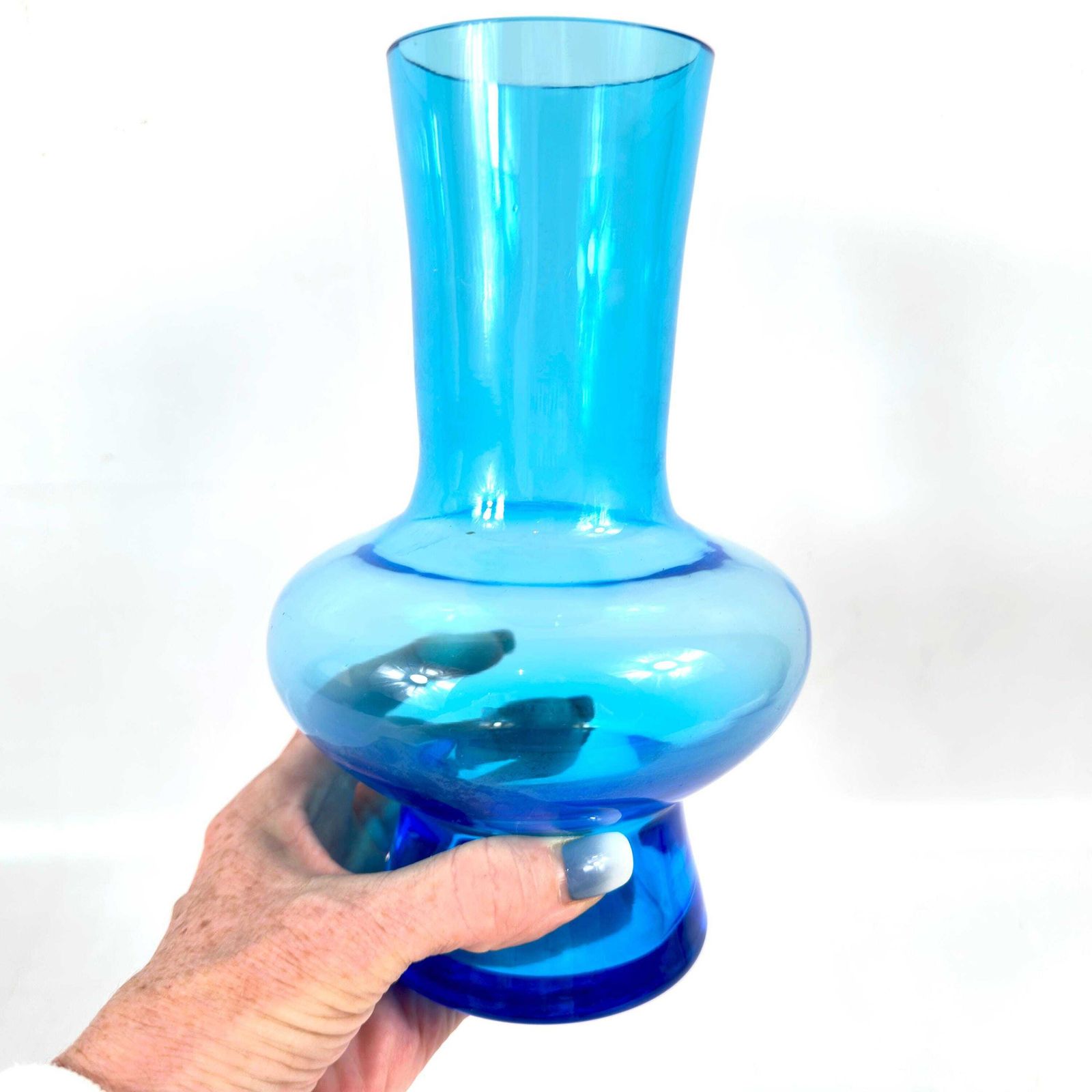 Bo Borgström For åseda – Mid Century Blue Art Glass Vase, Swedish Modern Design, 1960s photo vintage