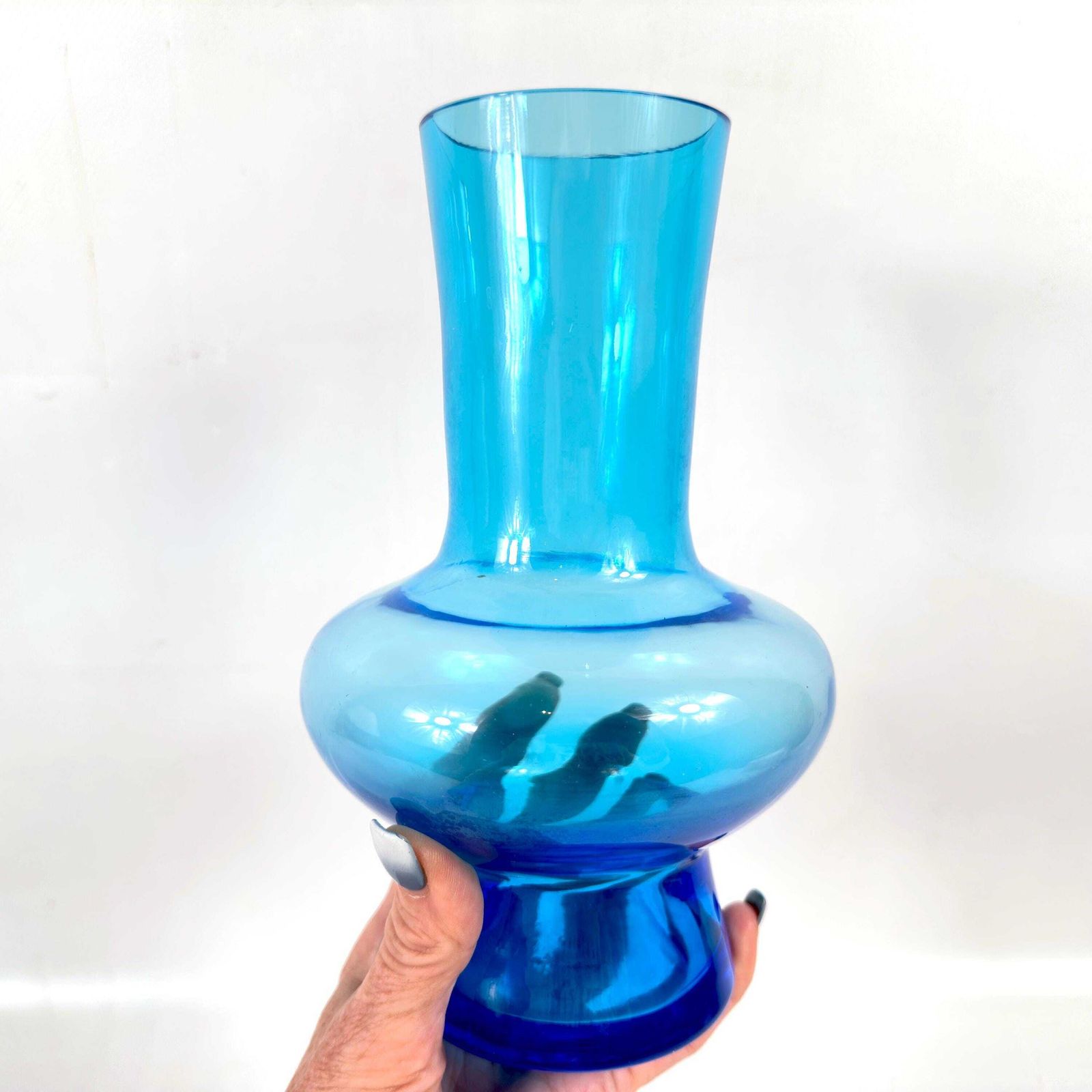 photo furniture Bo Borgström For åseda – Mid Century Blue Art Glass Vase, Swedish Modern Design, 1960s