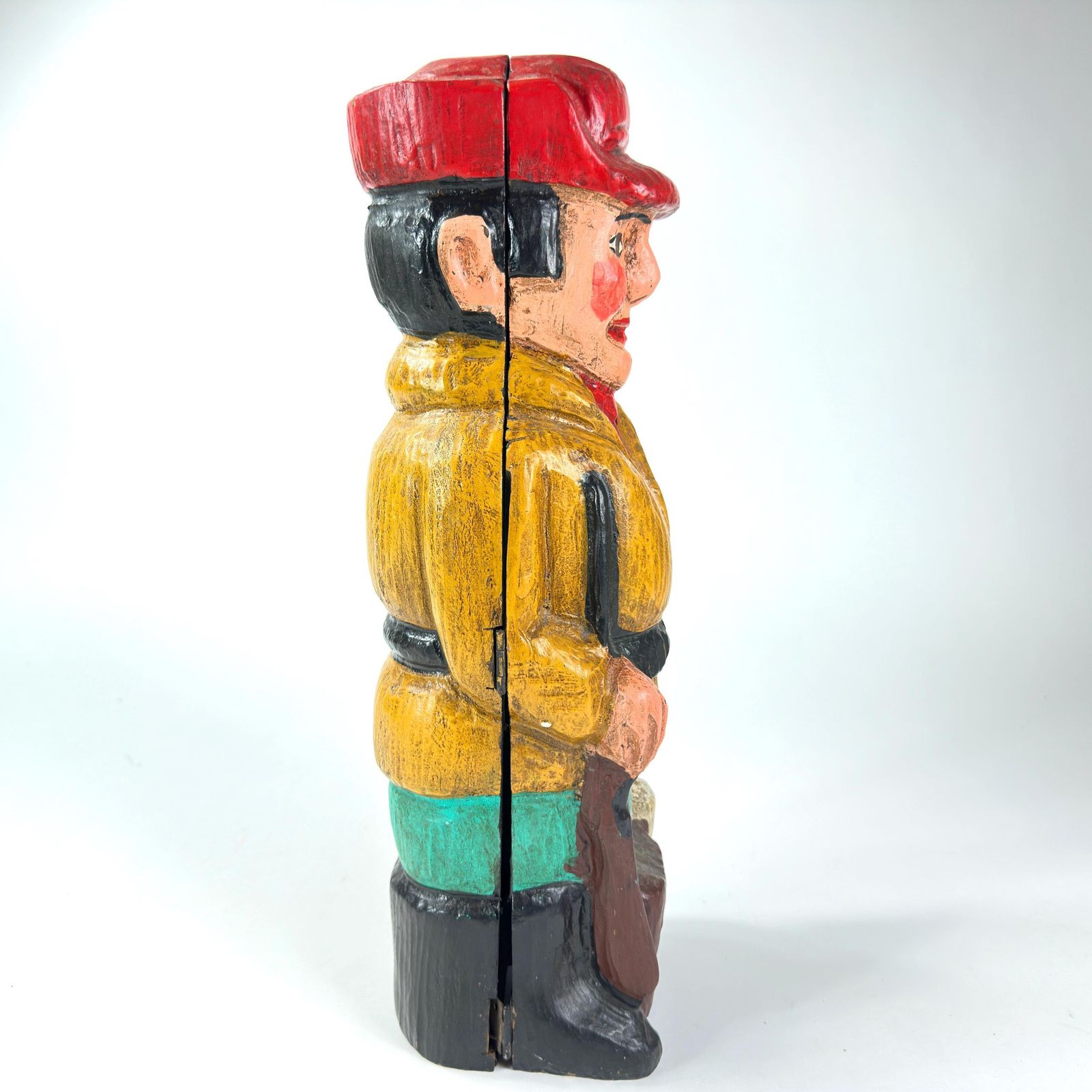 Antique Hand Carved Wine Bottle Box – Huntsman, Folk Art Barware C.1940s photo vinterior