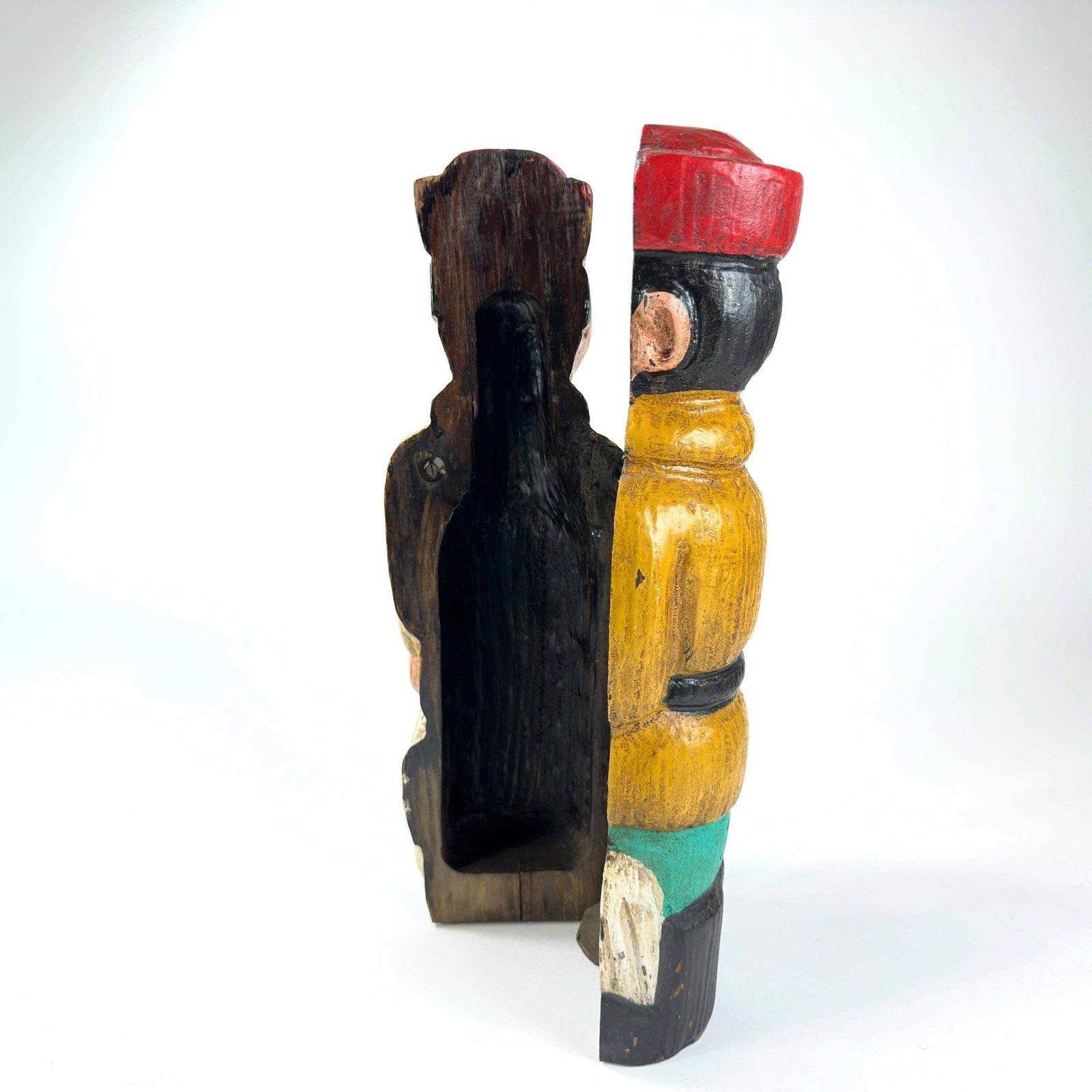 photo furniture Antique Hand Carved Wine Bottle Box – Huntsman, Folk Art Barware C.1940s