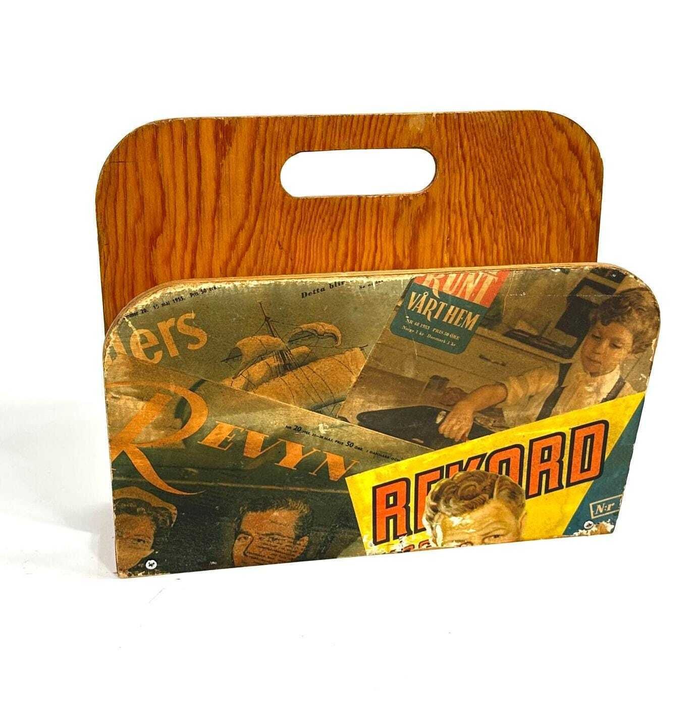 Upcycled 1950s Swedish Newspaper Magazine Rack Mid Century Retro Storage photo Home Decor