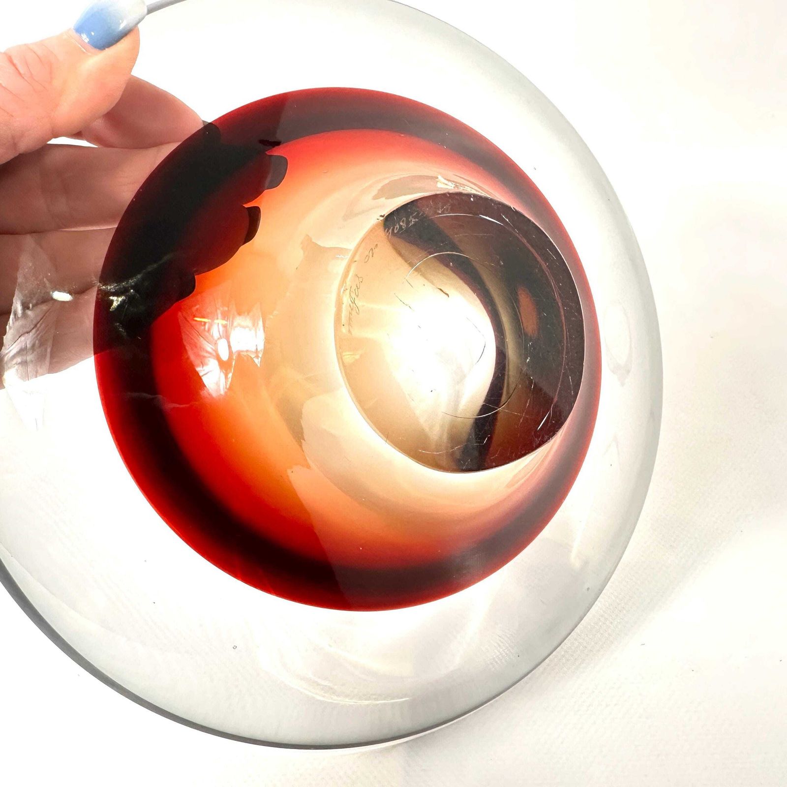 Scandinavian Art Glass Bowl By Sven Palmqvist, 1950s Orrefors Swedish Design photo vintage