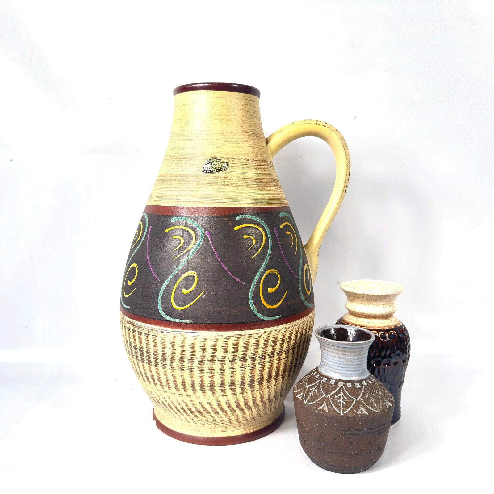 Mid Century German Pottery Vase – 1960s Sgraffito Ceramic Jug, 42 Cm