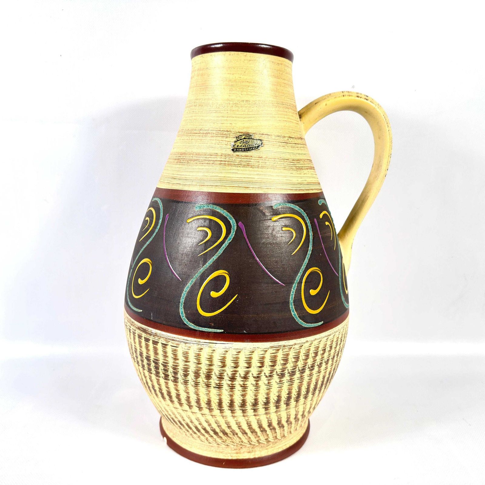 Mid Century German Pottery Vase – 1960s Sgraffito Ceramic Jug, 42 Cm photo furniture