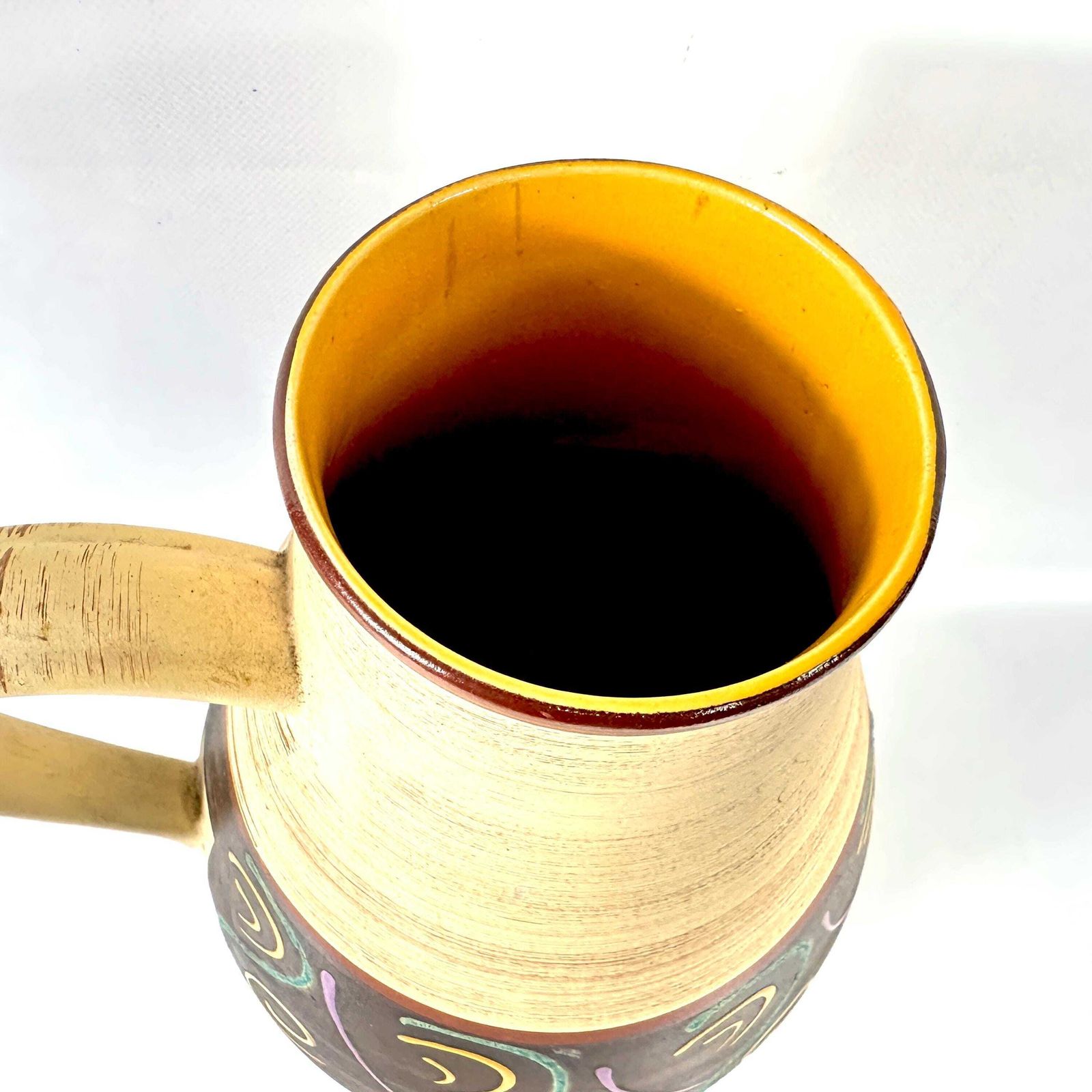 Mid Century German Pottery Vase – 1960s Sgraffito Ceramic Jug, 42 Cm photo vintage