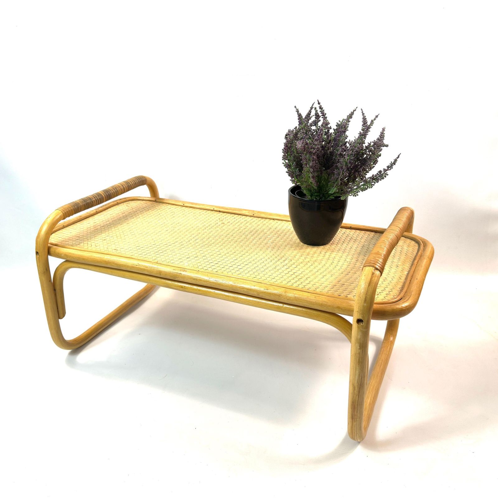 Vintage Bamboo & Rattan Serving Tray – Mid Century Breakfast Tray, Scandinavian Natural Cane Design