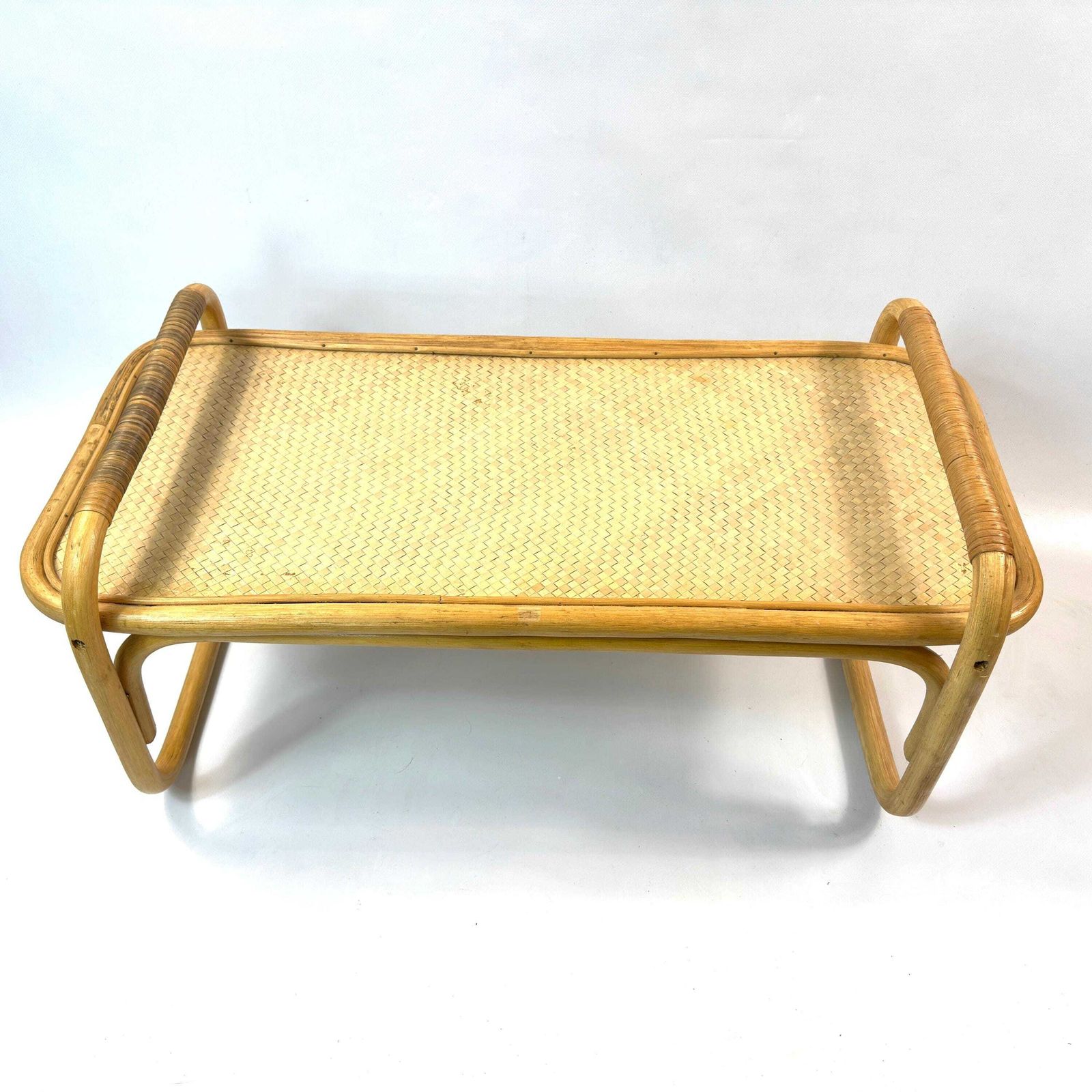 photo furniture Vintage Bamboo & Rattan Serving Tray – Mid Century Breakfast Tray, Scandinavian Natural Cane Design