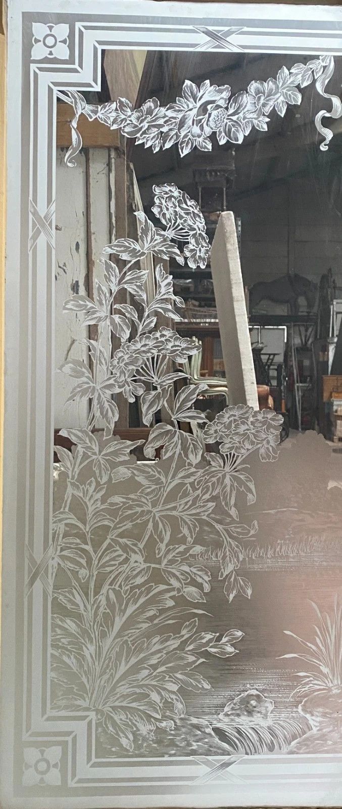 Art Nouveau Wood And Glass Engraved Three Door Partition Suite 20th Century photo furniture