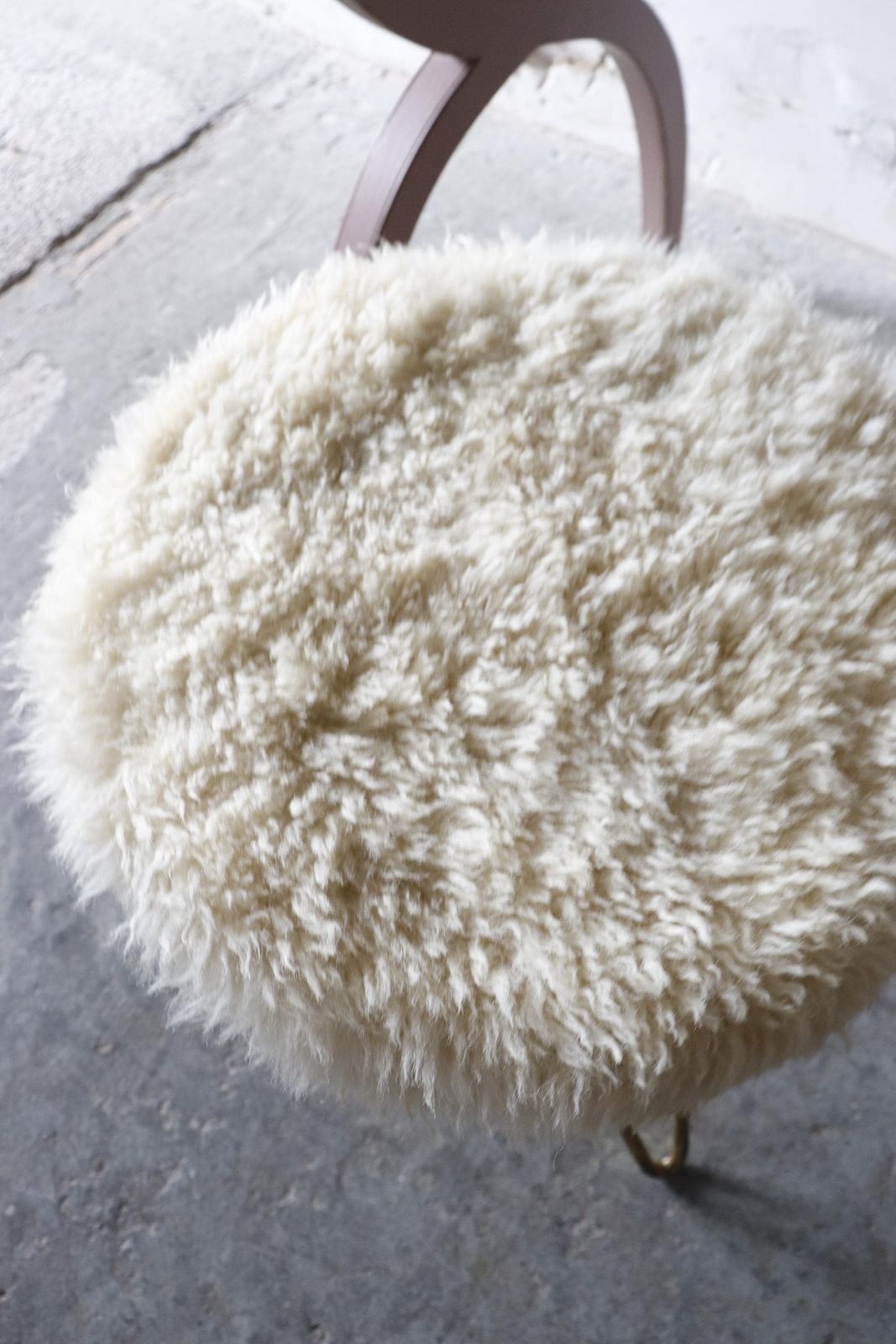1950s German Boudoir Stool With Shaggy Faux Sheepskin Seat photo vinterior