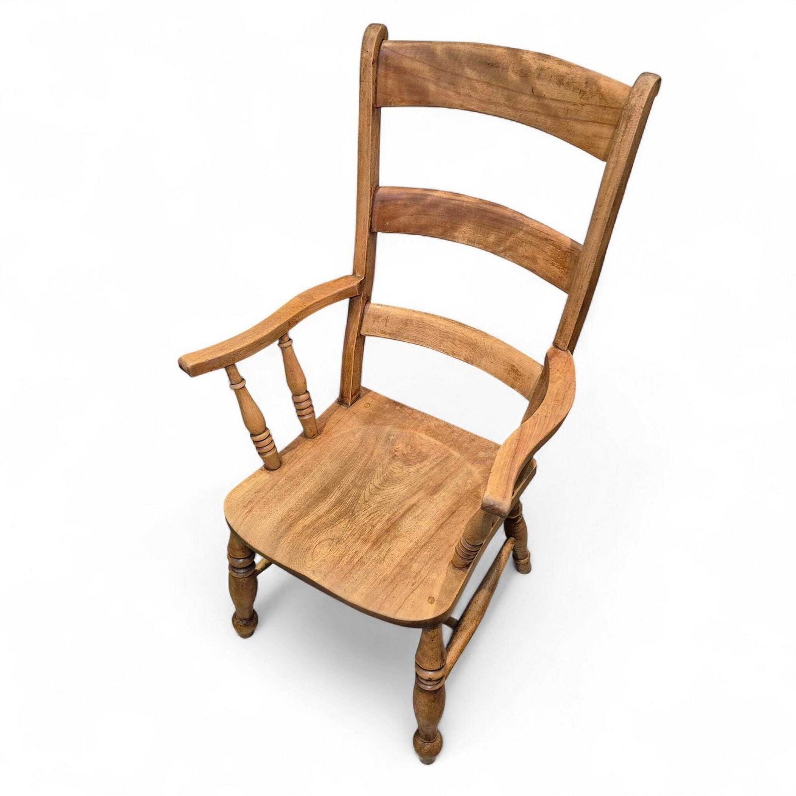 Antique 19th Century Elm Ladder Back Armchair – Country Farmhouse Style photo Furniture