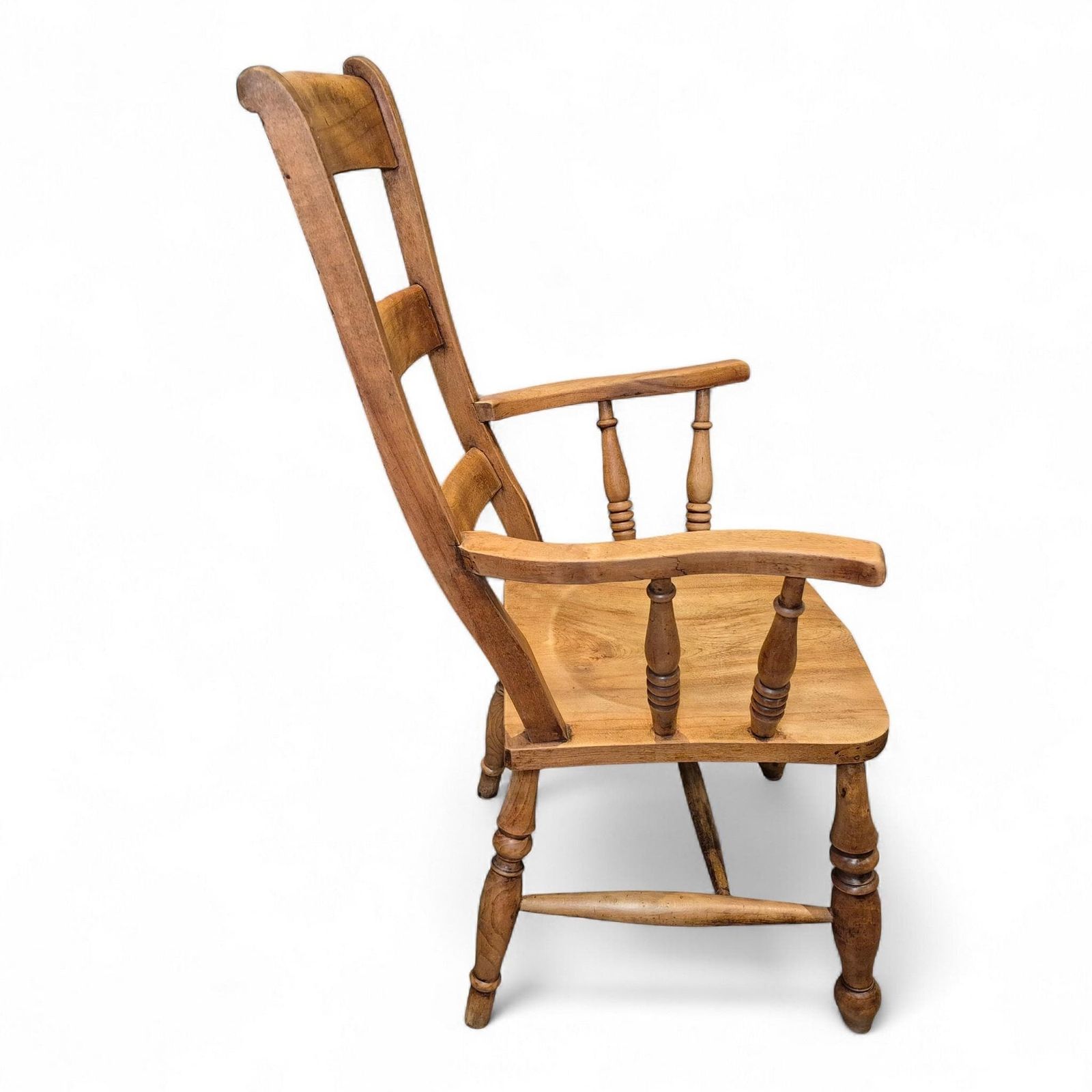 photo for sale Antique 19th Century Elm Ladder Back Armchair – Country Farmhouse Style