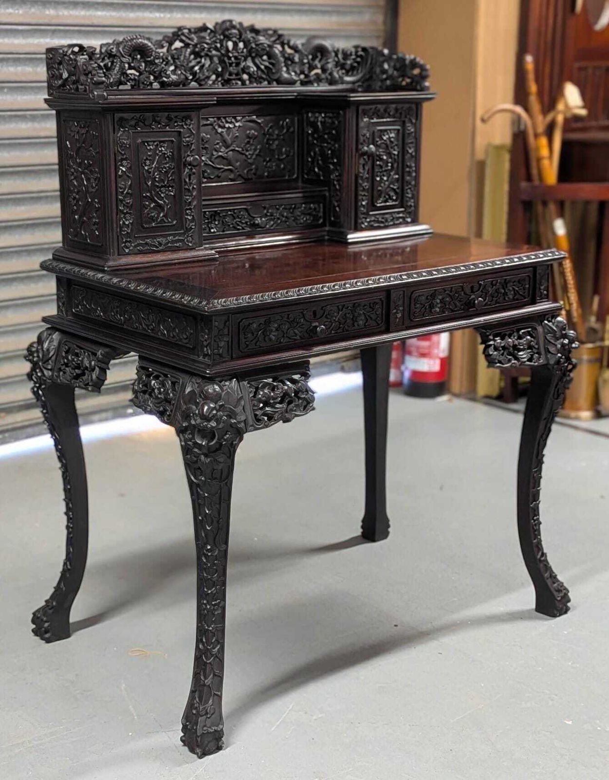 4695.0 Rare Victorian 1880 Antique Carved Hongmu Desk photo