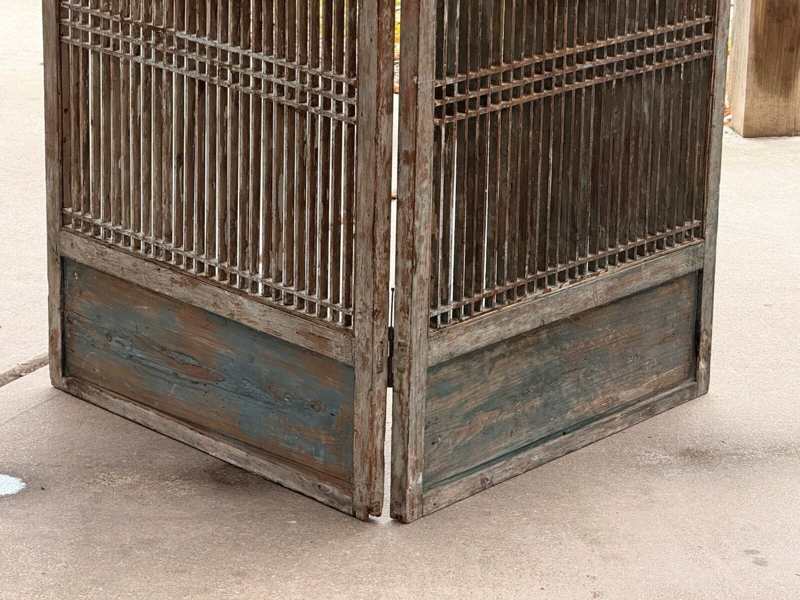1850.0 Antique Two Panel Lattice Screen With Carved Peacocks, Floral & Gilt Detail photo
