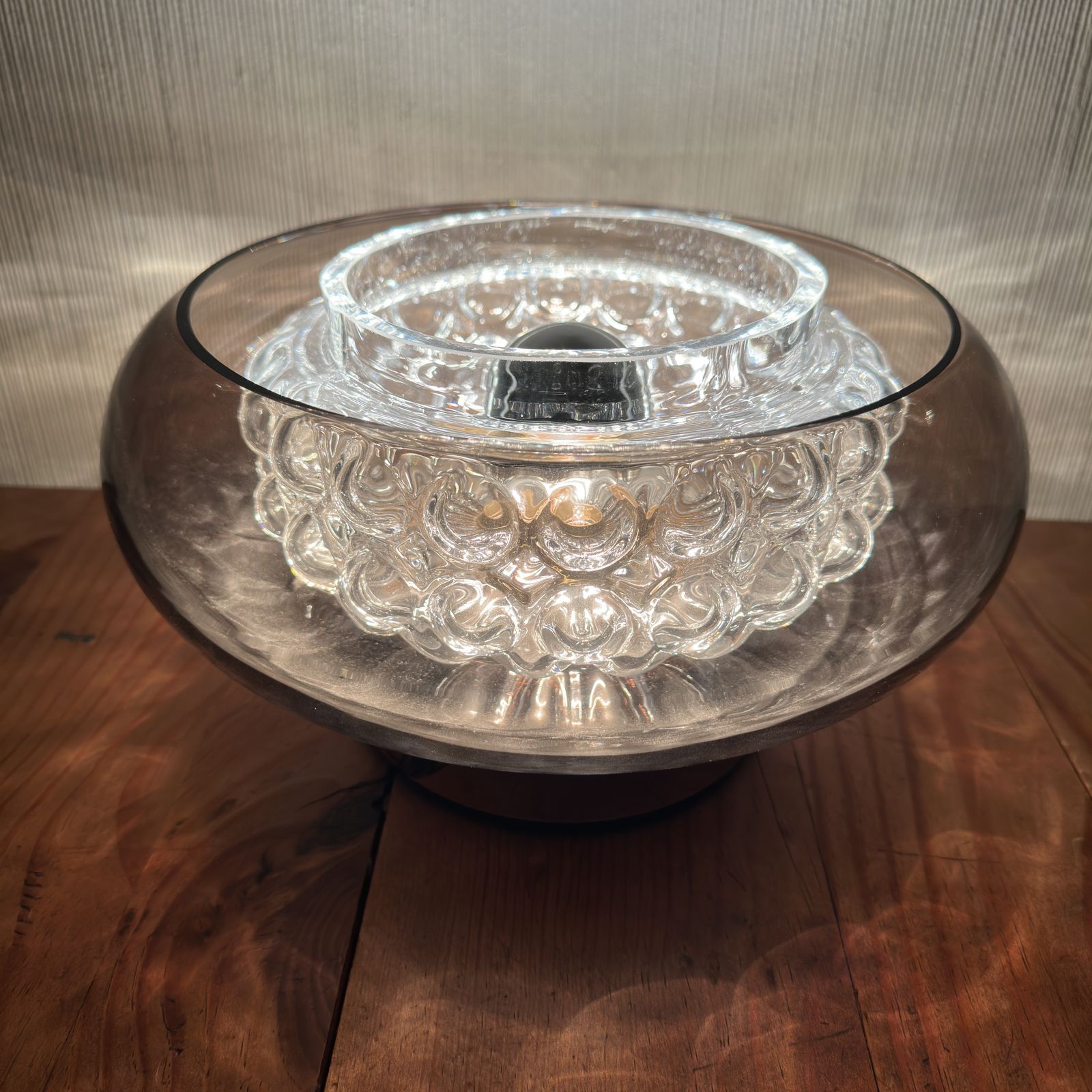Orrefors Table Lamp By Carl Fagerlund – Model 2185/117 – Smoked Glass & Crystal Optical Centrepiece