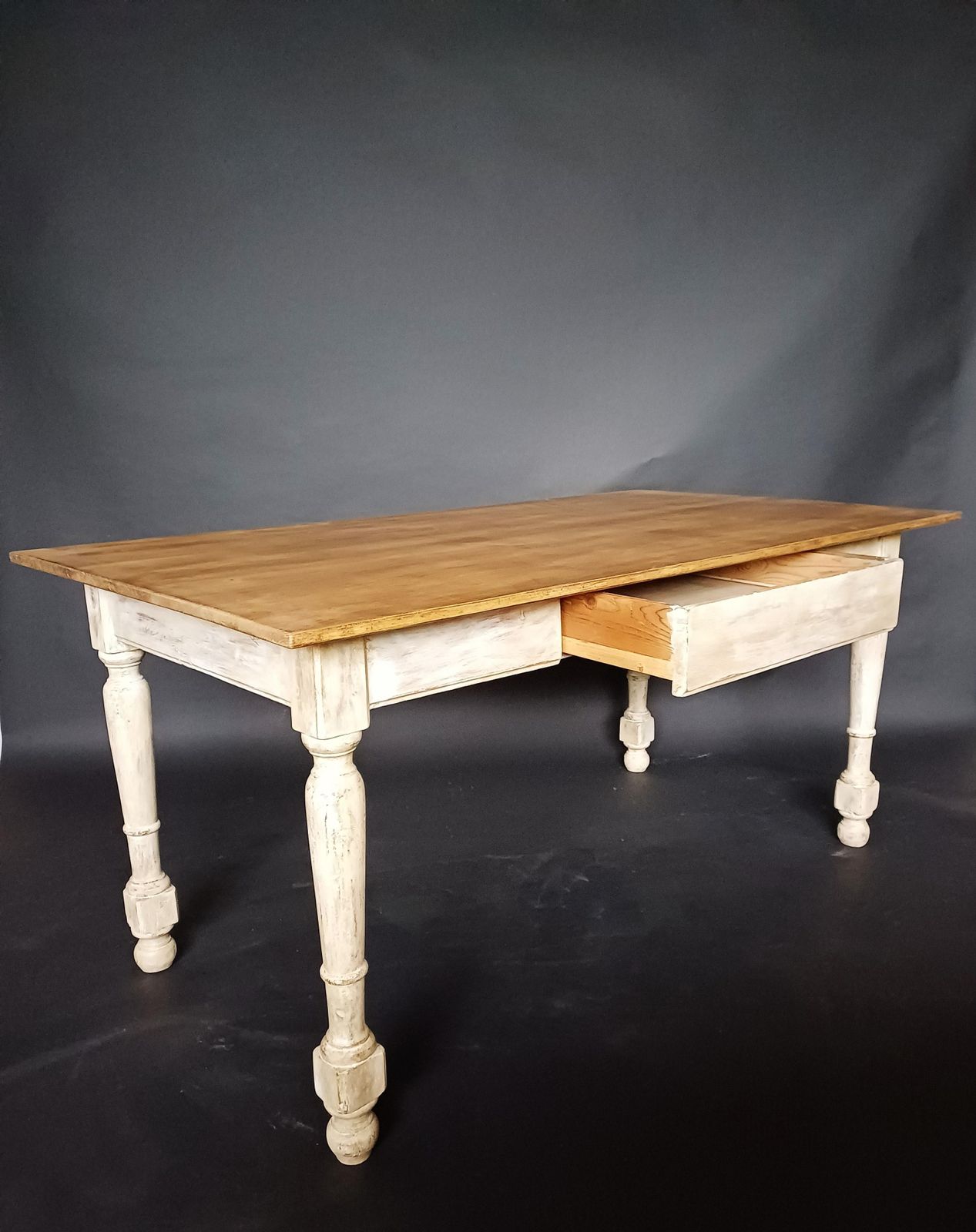 19th Century French Pine Wood Farm Table With A Painted Base photo for sale