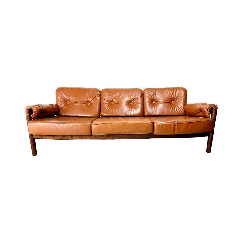 photo for sale Scandinavian Leather Sofa, Armchairs, And Coffee Table Set, 8 Pieces, 1960s