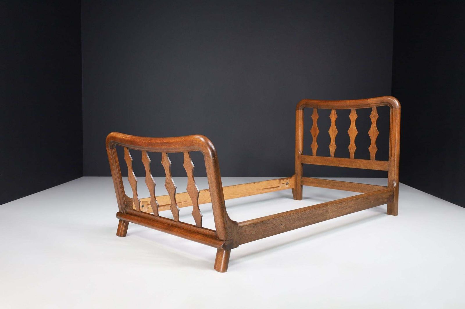 Mid Century Modern Guillerme & Chambron Bed Frame In Solid Oak, France 1960s photo 2308.0