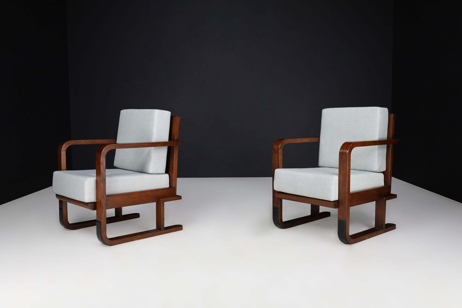 Art Deco Armchairs In Oak Bentwood And New Upholstery, Austria 1930 photo Furniture