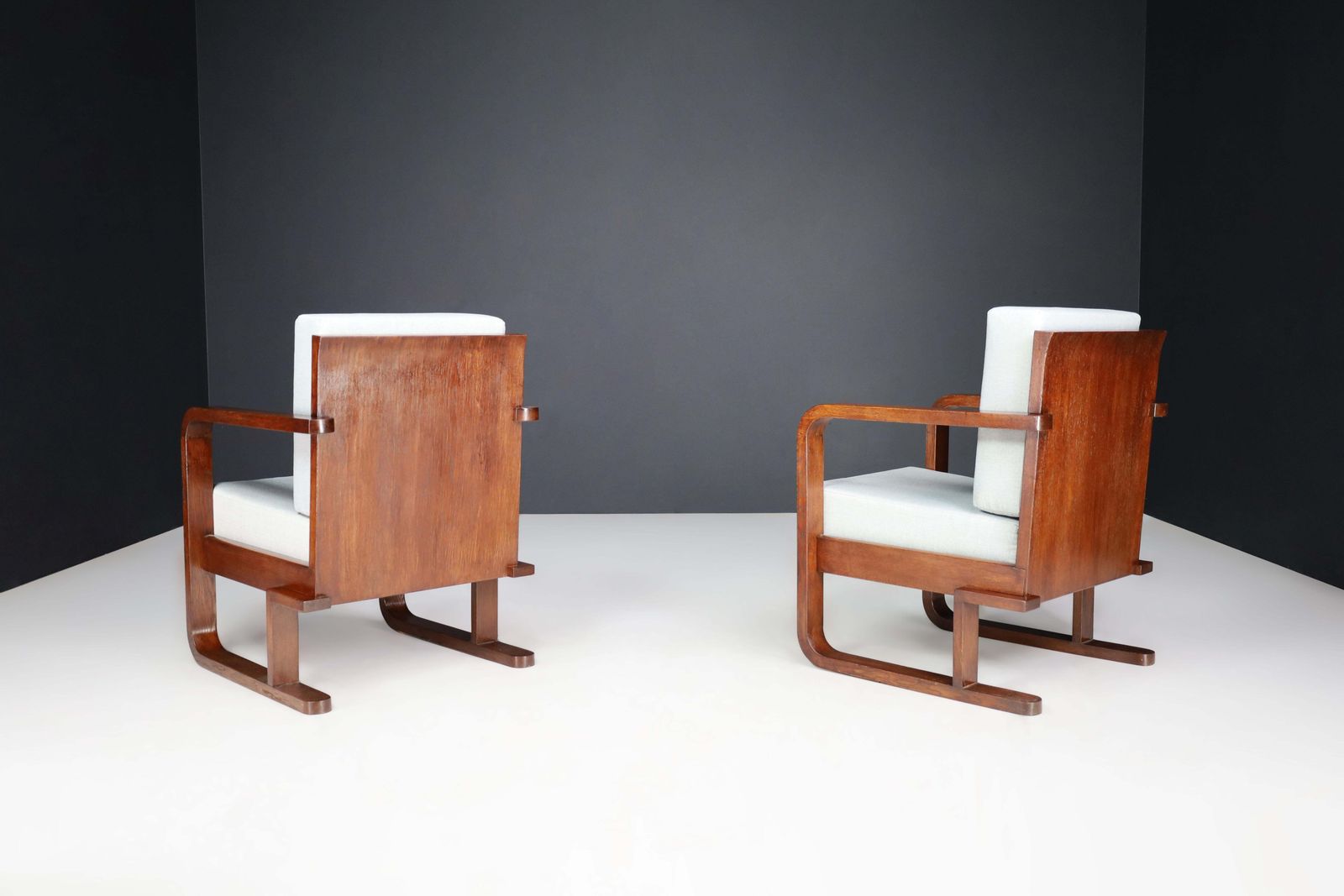 Art Deco Armchairs In Oak Bentwood And New Upholstery, Austria 1930 photo vintage