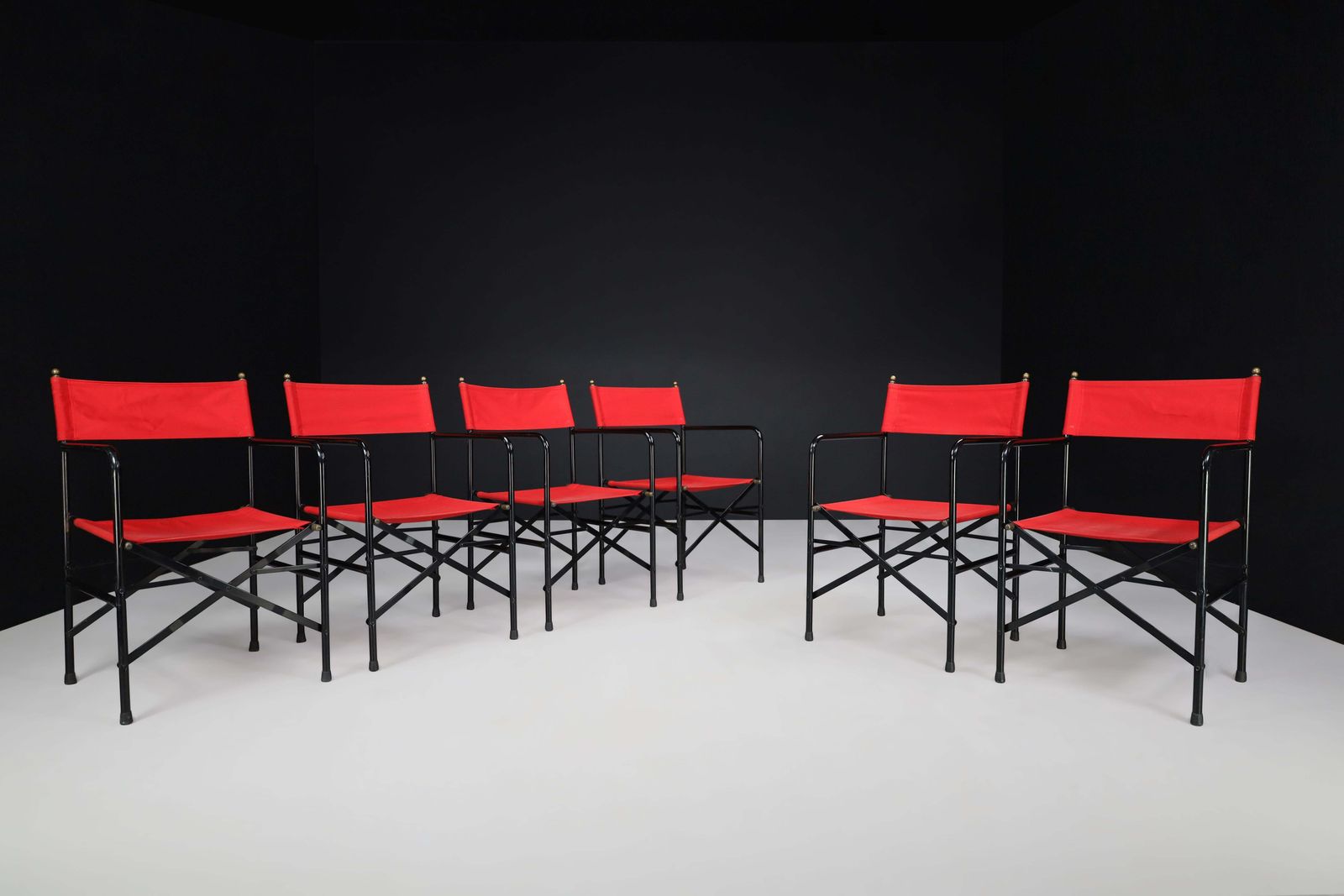 Director’s Folding Chair In Lacquered Steel Frame, Brass, Red Canvas Seat 1980s photo furniture