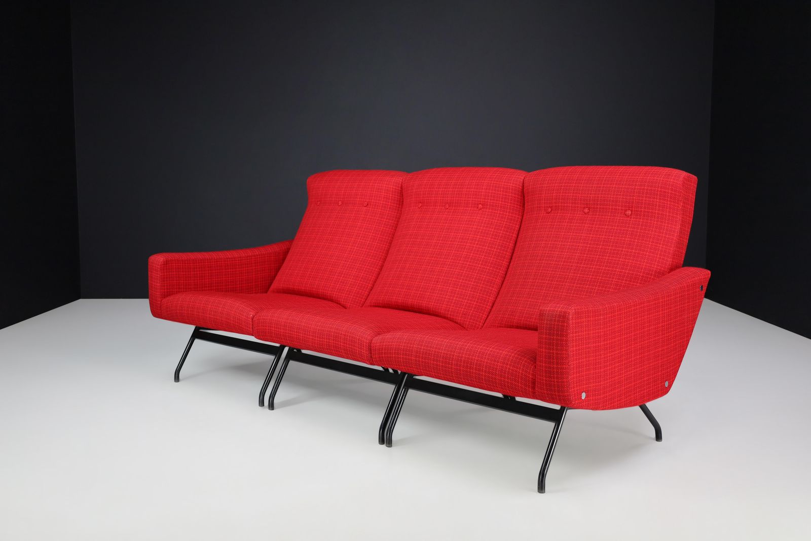 Joseph André Motte Sectional Sofa Seat In Red Original Upholstery France, 1950s photo vintage