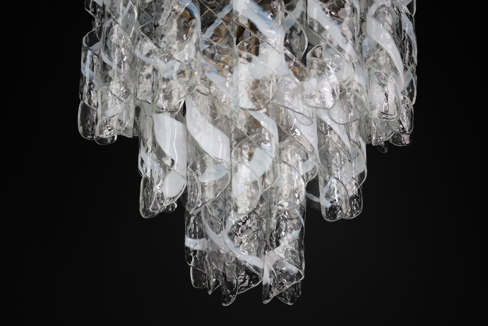 Large Brass Chandelier With 'Torciglioni' Glass By Mazzega, Italy 1970s photo Lighting