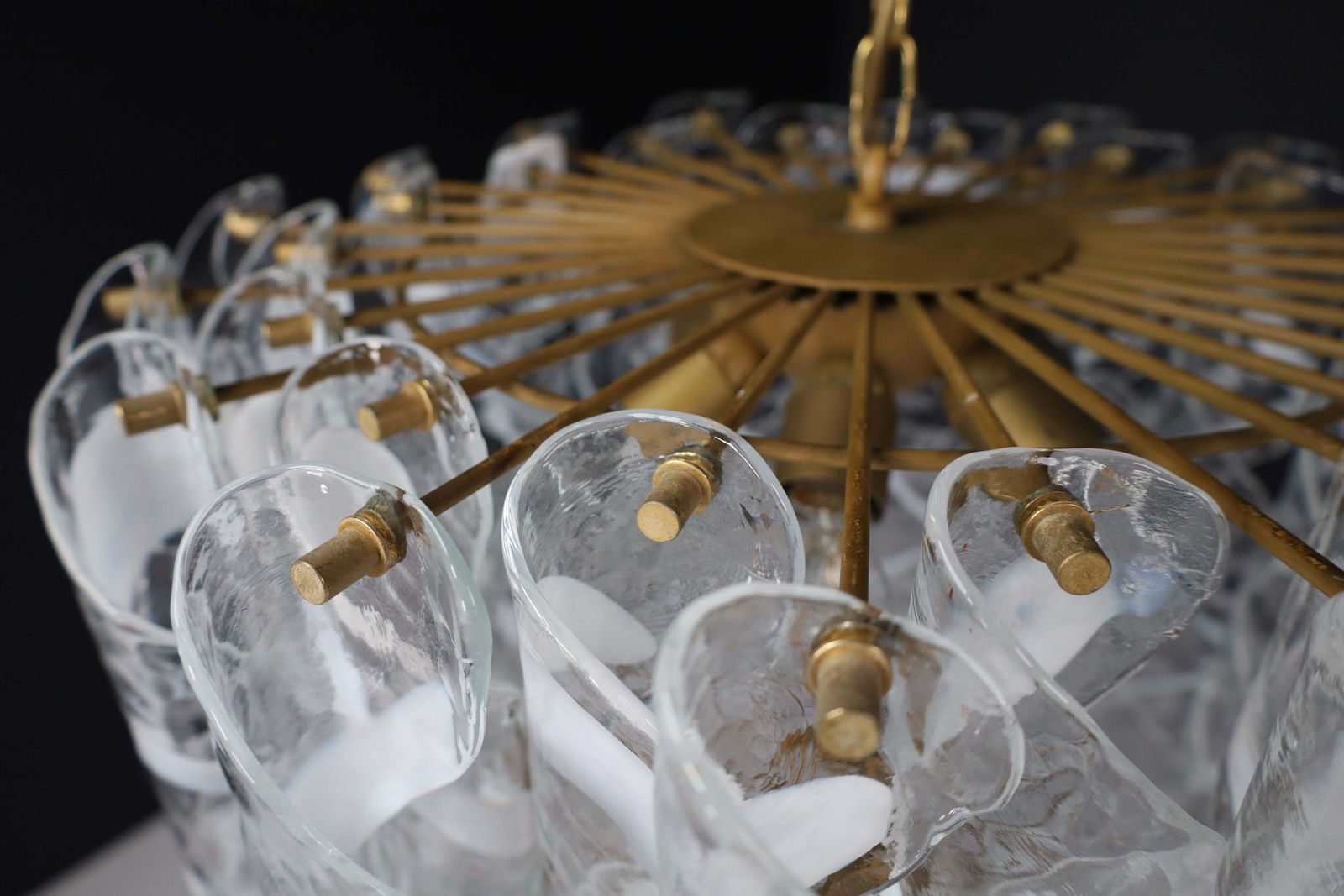 photo for sale Large Brass Chandelier With 'Torciglioni' Glass By Mazzega, Italy 1970s