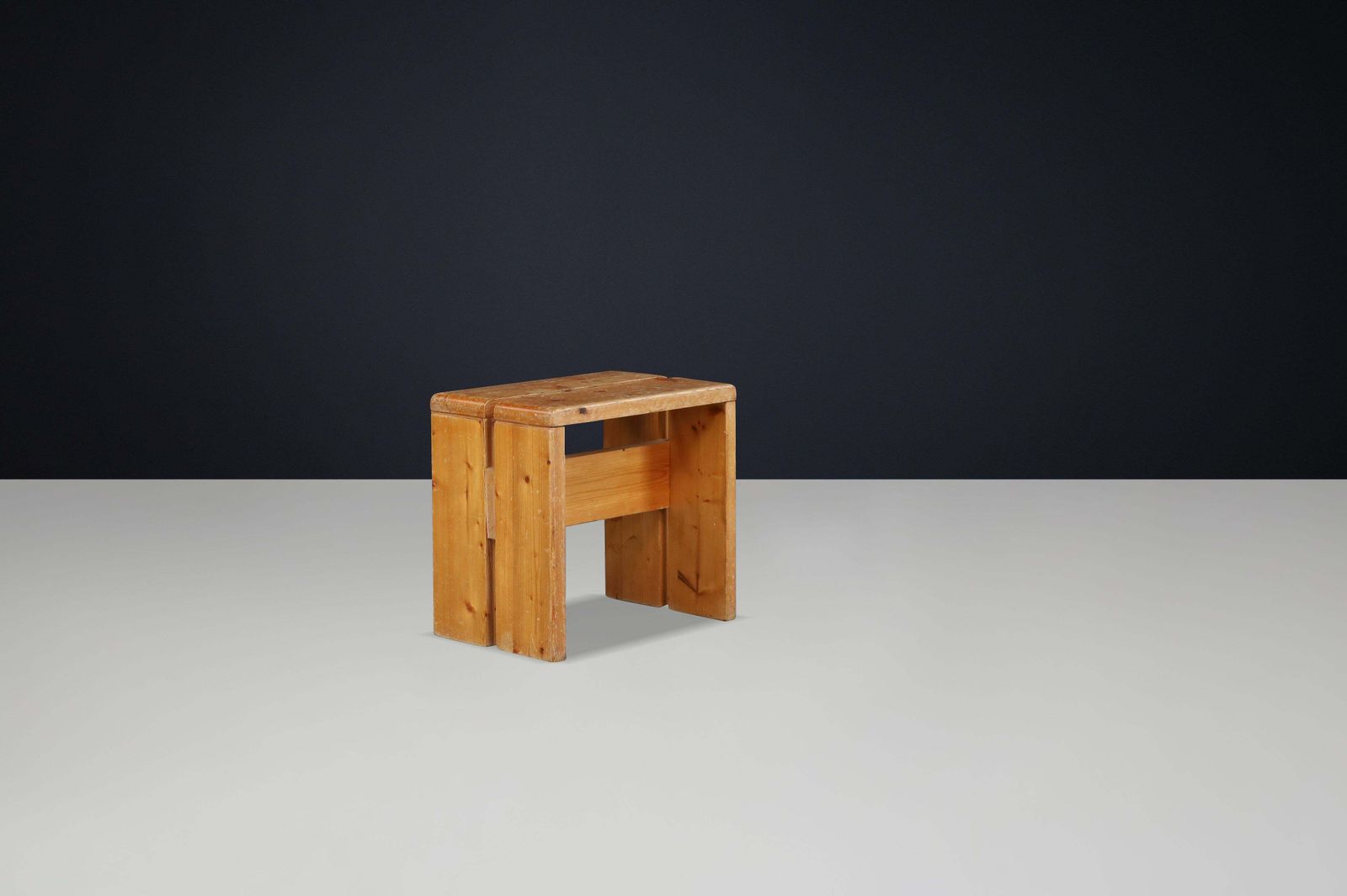 Charlotte Perriand Mid Century Pine Stool, Les Arcs Ski Resort, 1960s photo furniture