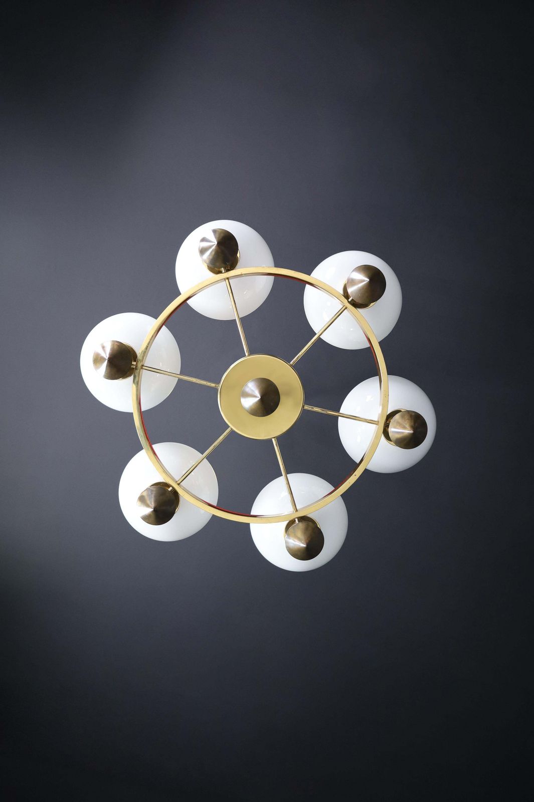 Xl Brass And White Opaline Glass Chandeliers, Italy, 1970s photo 3649.0