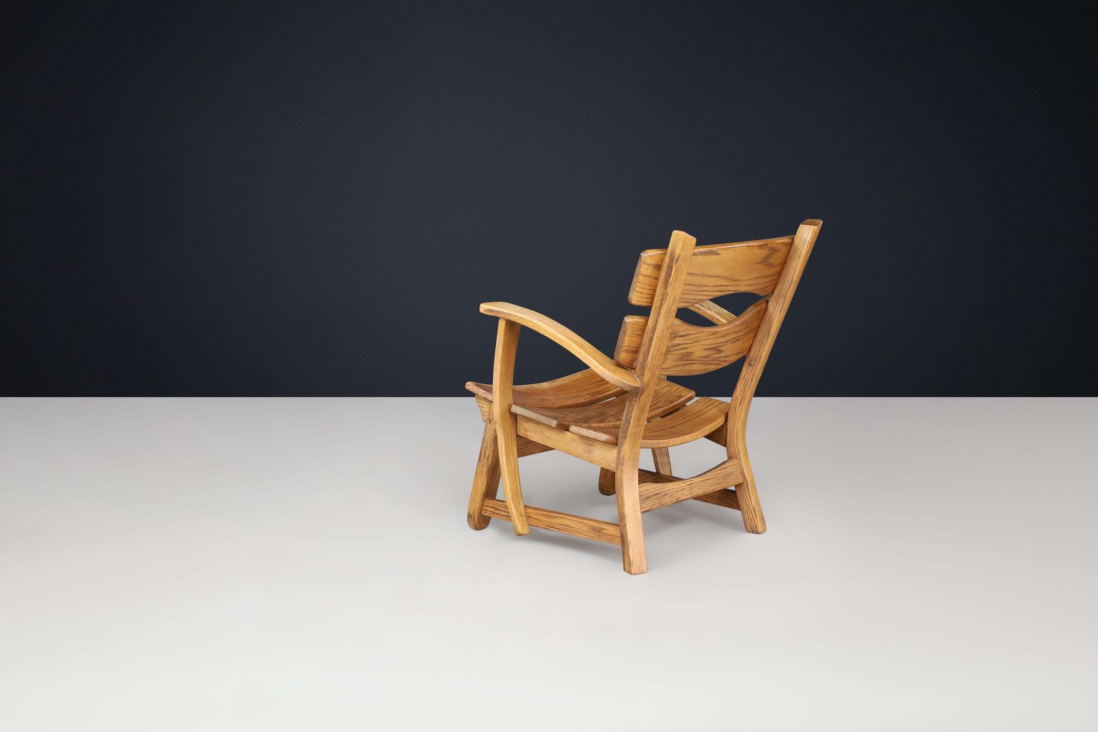 Sculptural Mid Century Armchair In Solid Oak, France, 1950s — 1 Available photo Furniture