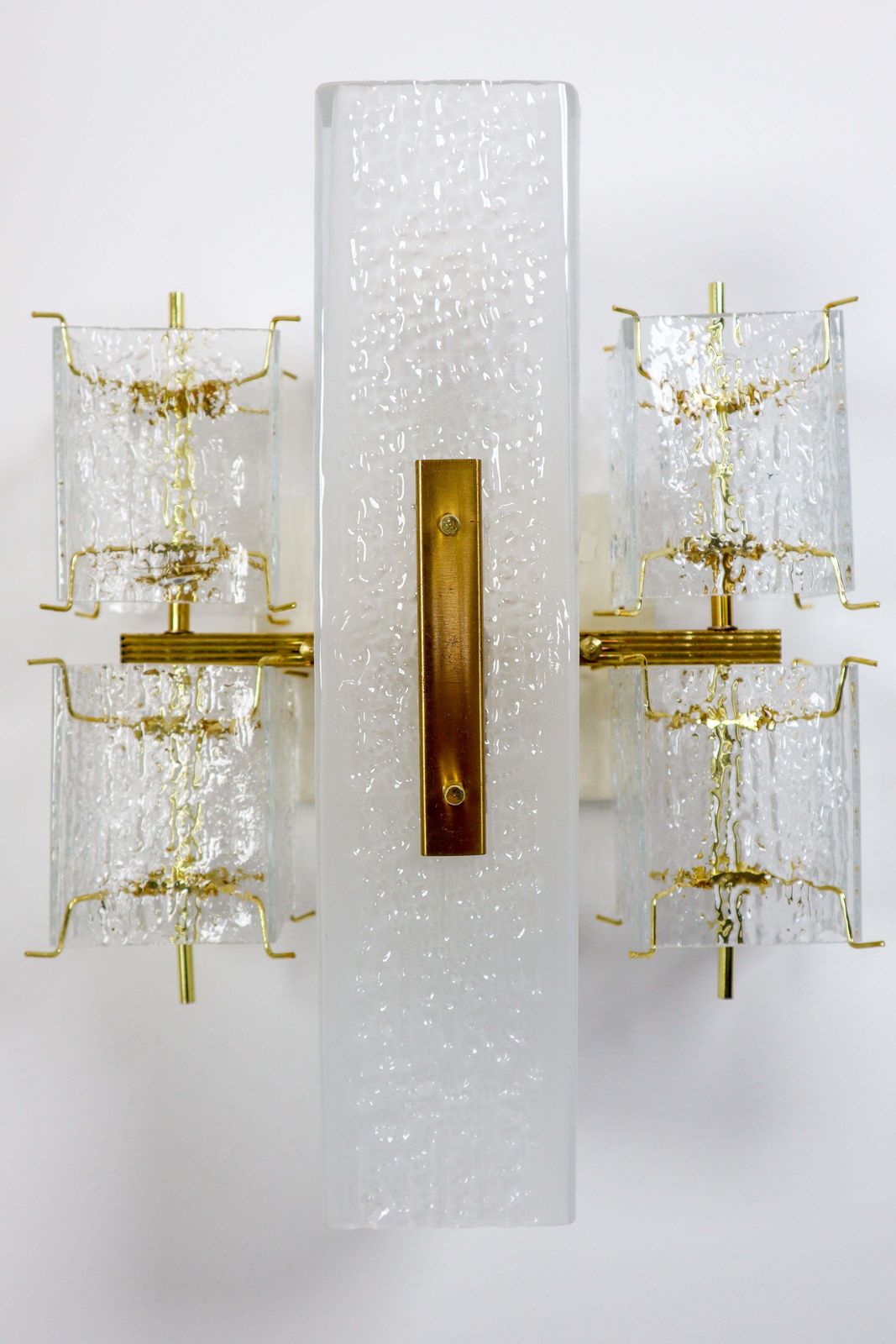 1 Of 8 Midcentury Wall Lights With Structured Glass And Brass, Europe, 1970s photo furniture