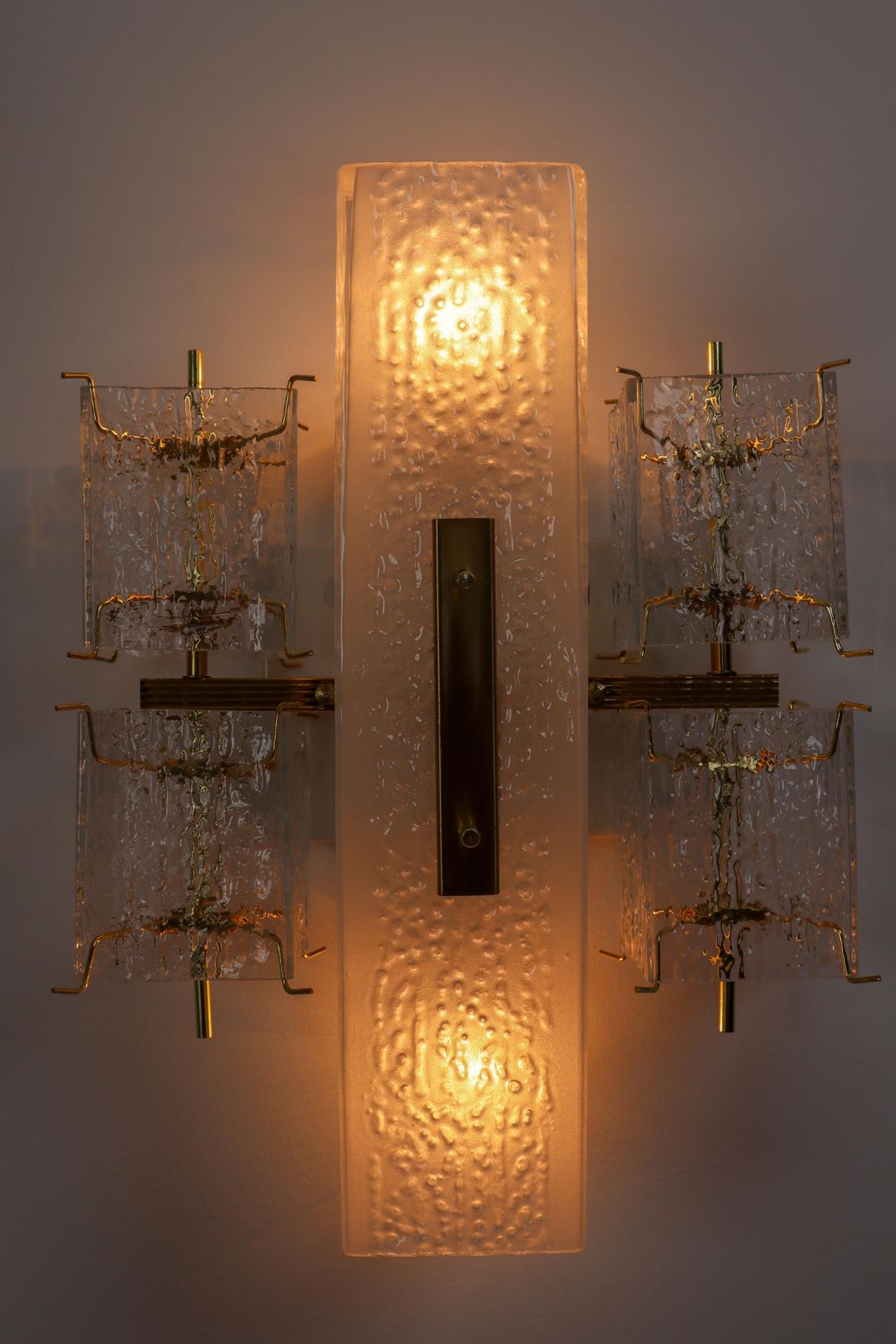 1 Of 8 Midcentury Wall Lights With Structured Glass And Brass, Europe, 1970s photo buy