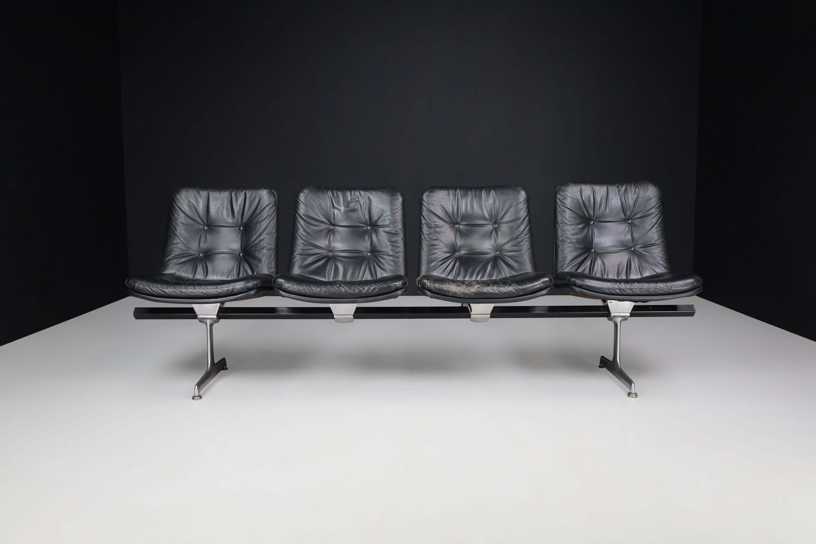 Geoffrey Harcourt Leather Four Seat Bench For Artifort, The Netherlands, 1960s photo furniture