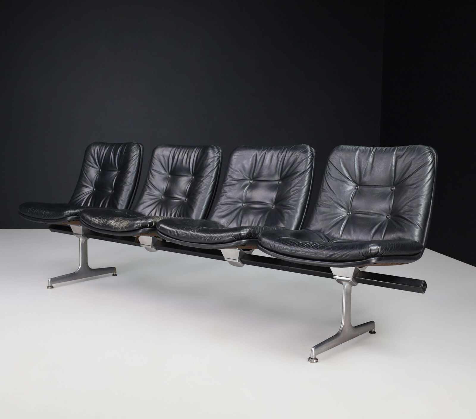 Geoffrey Harcourt Leather Four Seat Bench For Artifort, The Netherlands, 1960s photo Furniture