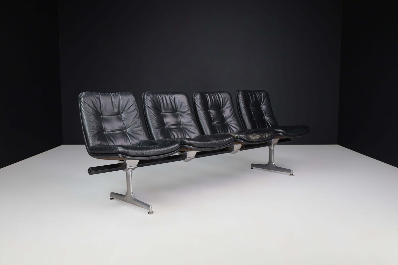 Geoffrey Harcourt Leather Four Seat Bench For Artifort, The Netherlands, 1960s photo vinterior