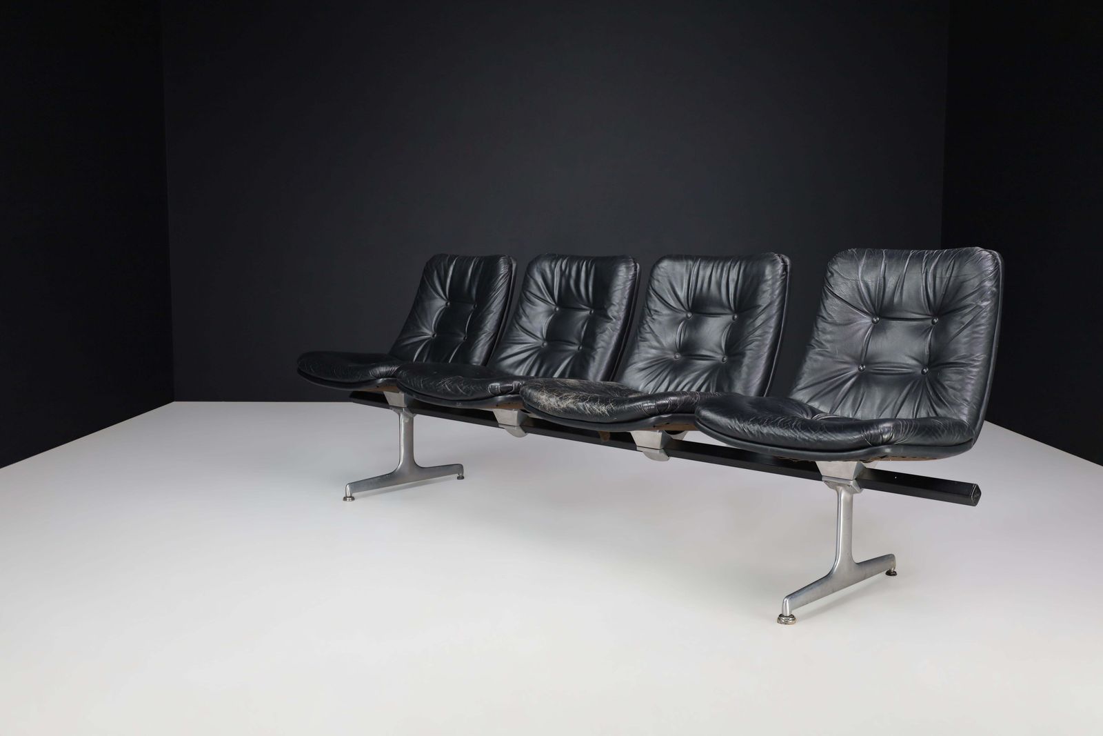Furniture Geoffrey Harcourt Leather Four Seat Bench For Artifort, The Netherlands, 1960s photo