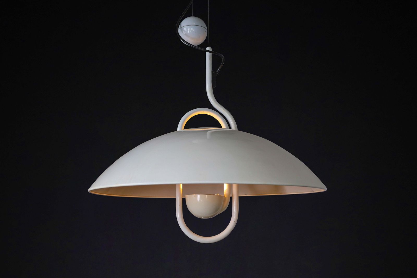 photo vintage Modern Elio Martinelli For Martinelli Luce Moon Dome Metal Pendant Lamp 1980